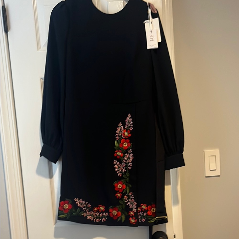 Floral Embroidered Navy Dress